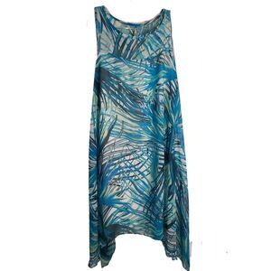 Robbie Bee Blue Green Dress Tropical Sleeveless Size 8 Scarf Hem Hankerchief